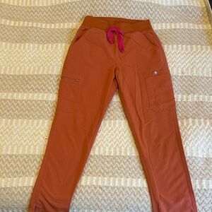 Figs Scrubs Rust Pants with Pink Drawstring